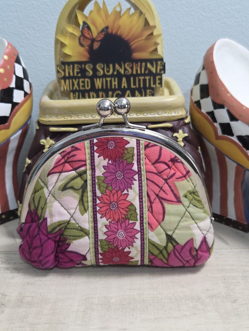 Vera Bradley Double Kiss Lock Coin Purse - Hello Dahlia Pattern (Retired), EUC